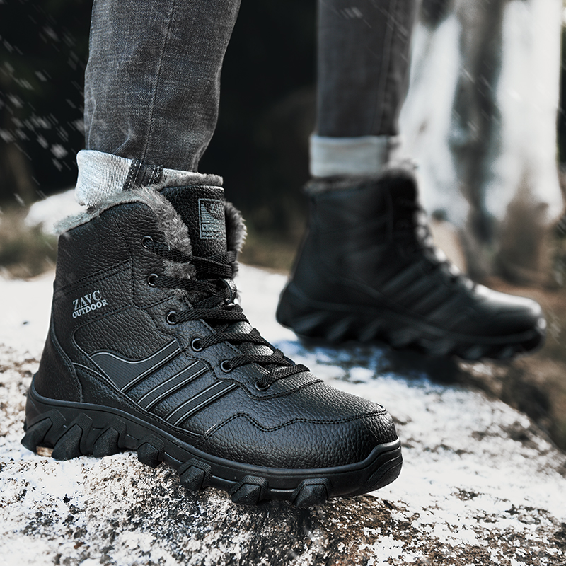 Unisonbust shoes for mens dress Men Outdoor Boots Winter Ankle Boots Warm Popular Footwear Male Casual Snow Shoes Leather Walking Shoes Hunting Boots men