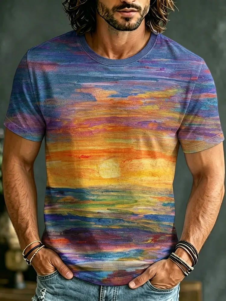 Men's Retro Hippie Style Oil Painting Print T-shirt