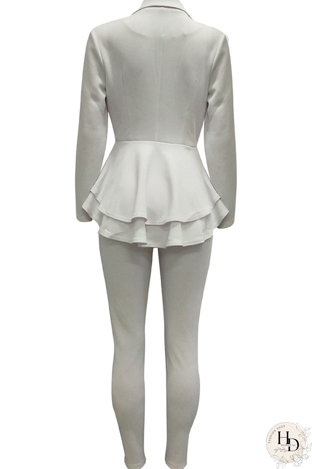 Black Casual Two Piece Suits Patchwork ruffle Solid pencil Long Sleeve