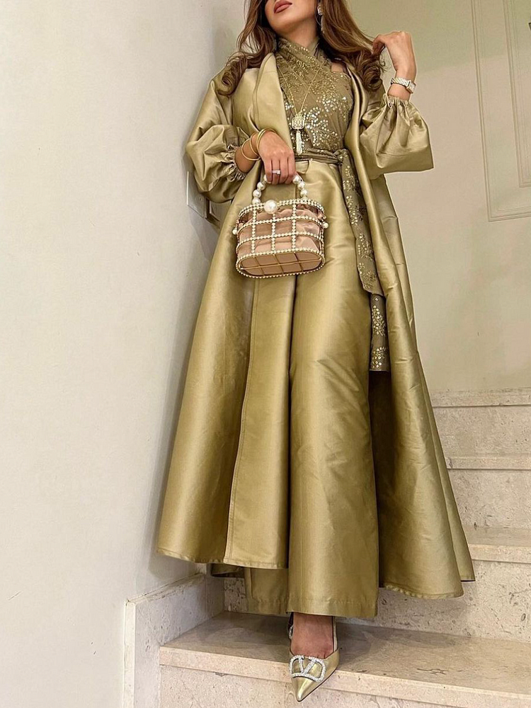 Cross Hanging Neck Glitter Dress and Long Sleeve Outerwear Sets