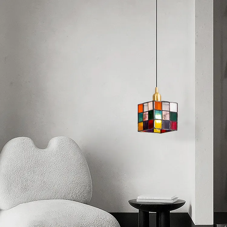 Nordic Creative Rubik&rsquo;s Cube Small Glass Chandelier For Kitchen Island