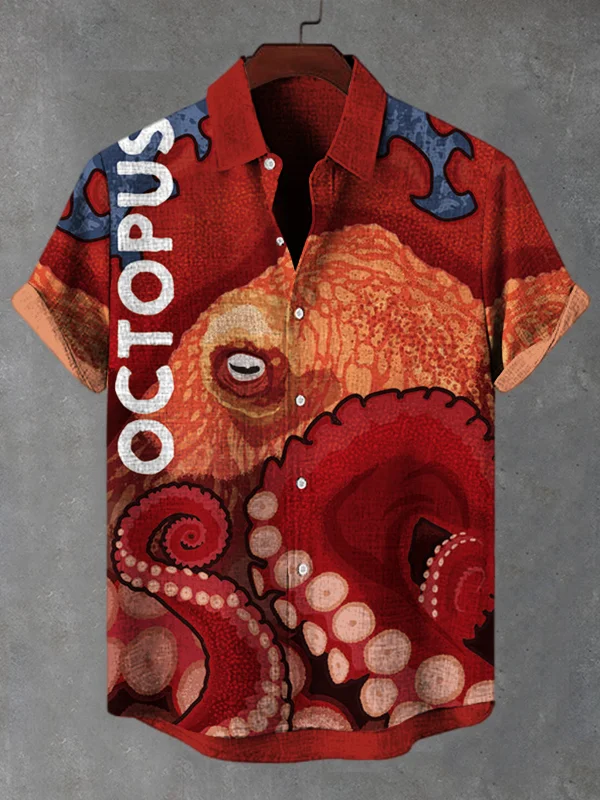 Men's Octopus Retro Art Print Casual Shirt