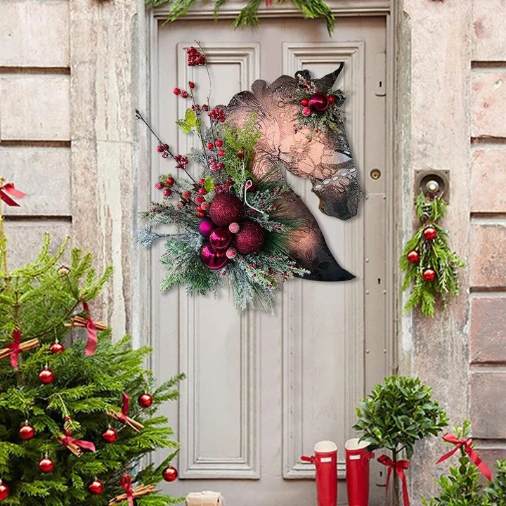 Christmas Dressage Wood Horse Head Door Hanger