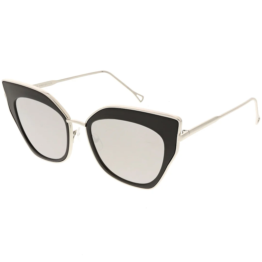 Oversize Pointed Cat Eye glasses Slim Metal Nose Bridge Square Colored Mirror Lens 58mm