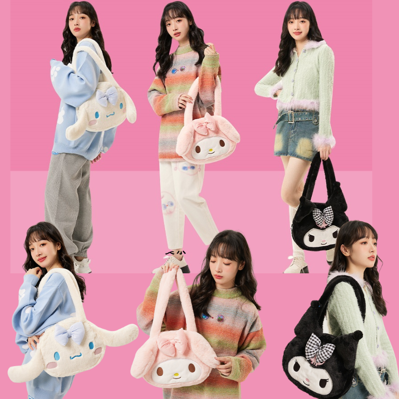 Sanrio Kuromi My Melody Cinnamoroll Large Capacity Shoulder Bags Plush Bag Lolita Face Sling Bags for Women A Cute Shop - Inspired by You For The Cute Soul 