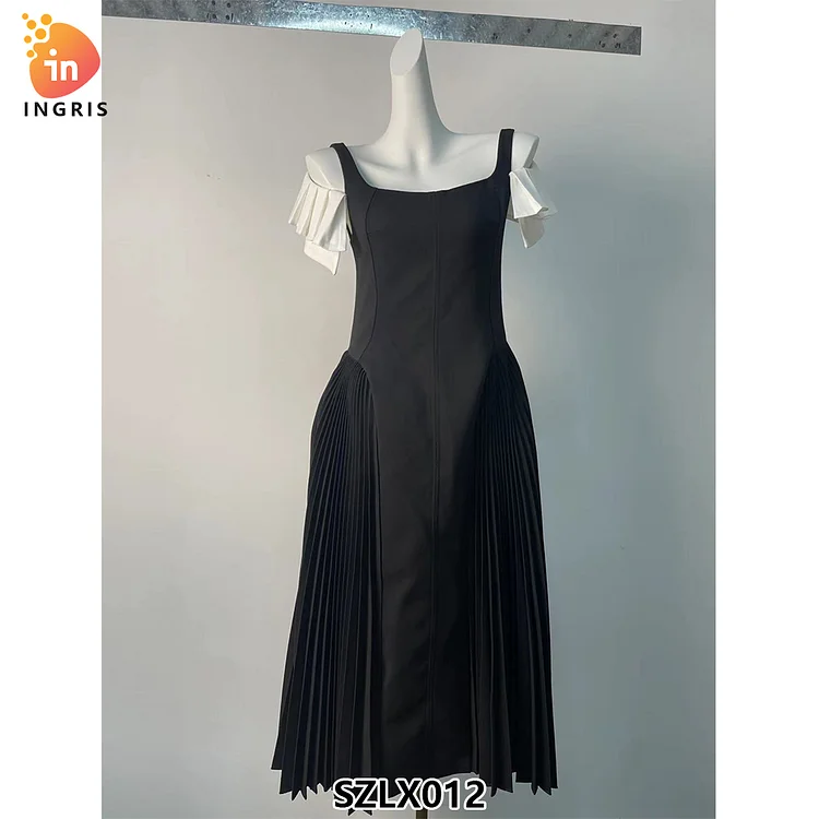 Wool Linen Soft Fabric Casual Summer Elegant Party Black Backless Maxi Long Pleated Dress-SZLX012