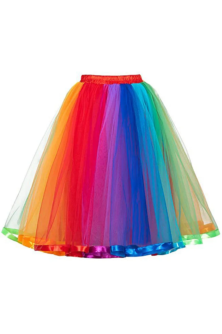 1950s Multicolor Casual Ribbon Rainbow Tulle Puff Layered Skirts