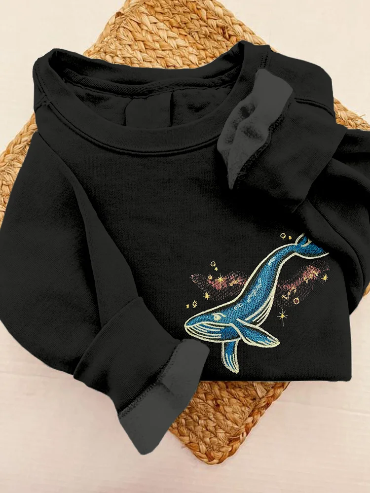 Cosmic Whale besticktes Kunst-bequemes Sweatshirt