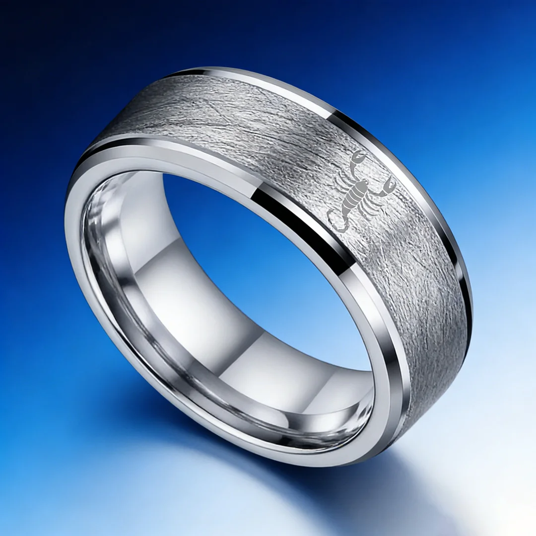 Scorpio Couples Open Steps Tungsten Carbide Rings Sliver Tungsten Wedding Bands for Men and Women 4MM 6MM 8MM
