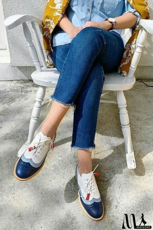 MidiSono - Color Block Laser Cut Lace-Up Sneaker