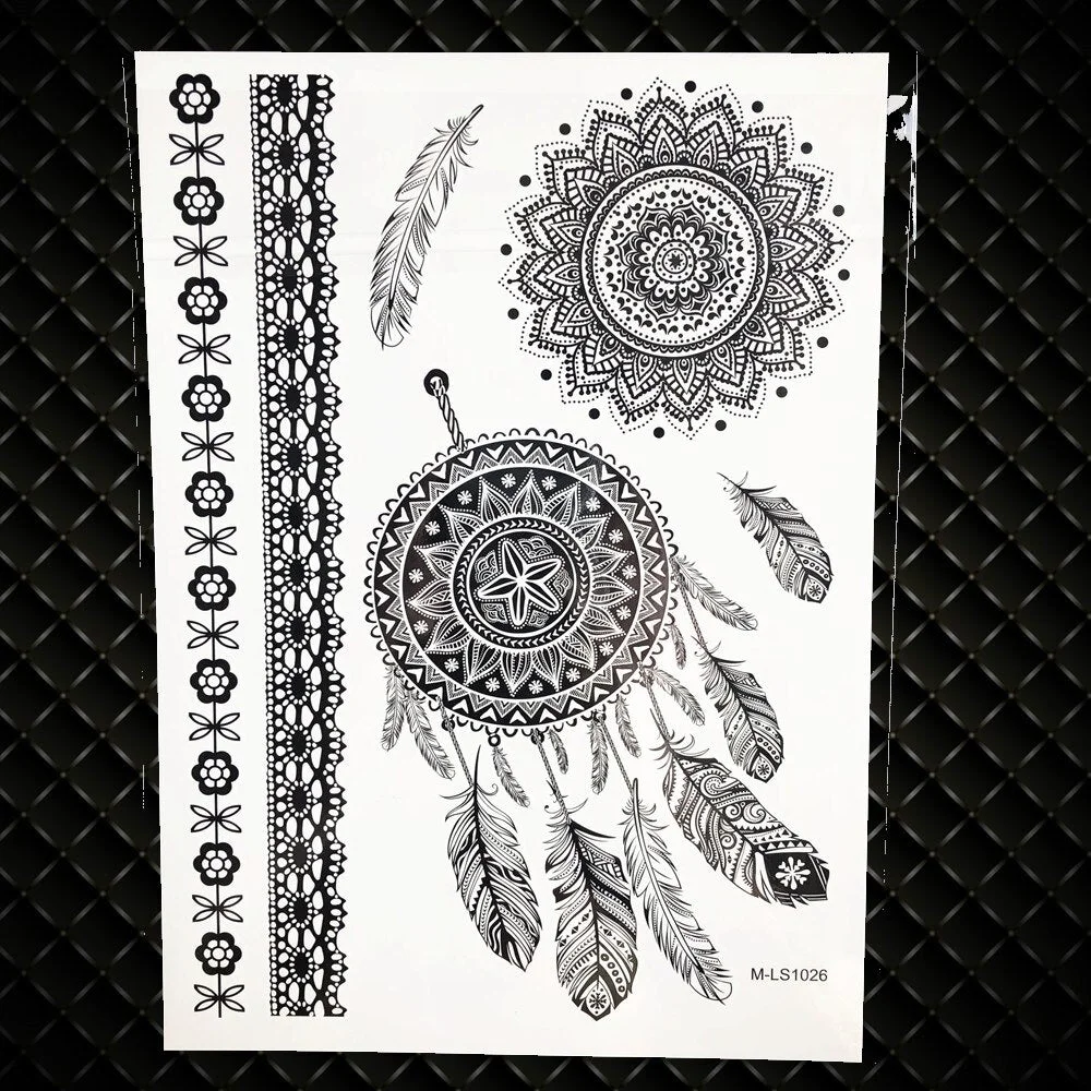 1PC Large Henna Tattoo Stickers For Wedding GBJ206 Black Ink Lace Henna Paste Women Party Brides Flower Temporary Tattoo 21x15CM