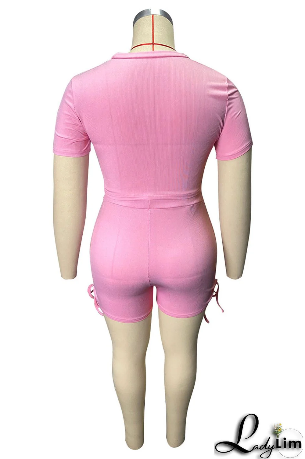 Orange Fashion Casual Solid Draw String Frenulum O Neck Plus Size Two Pieces