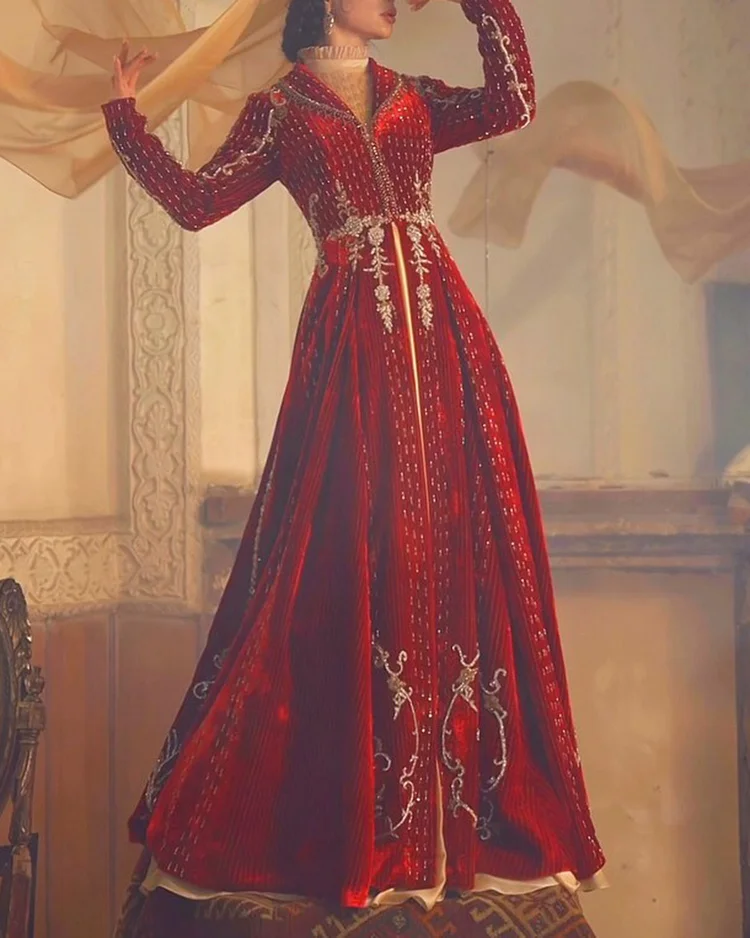Women's Long Sleeve Embroidered Kaftan Dress