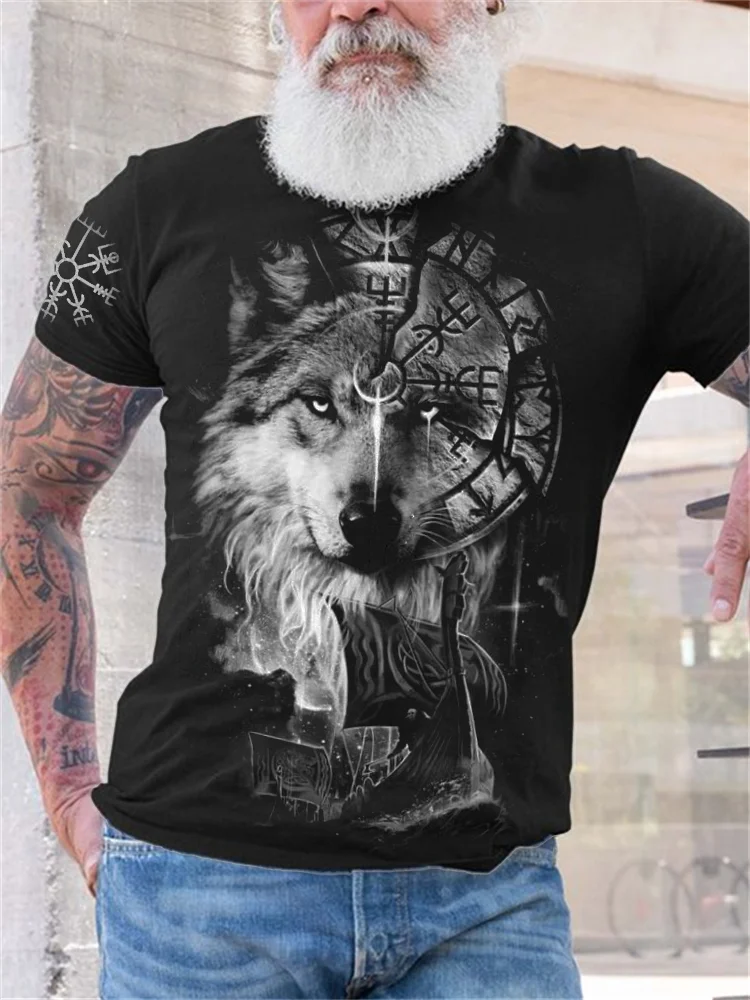 Comstylish Men's Viking Wolf Vegvisir Graphic T Shirt