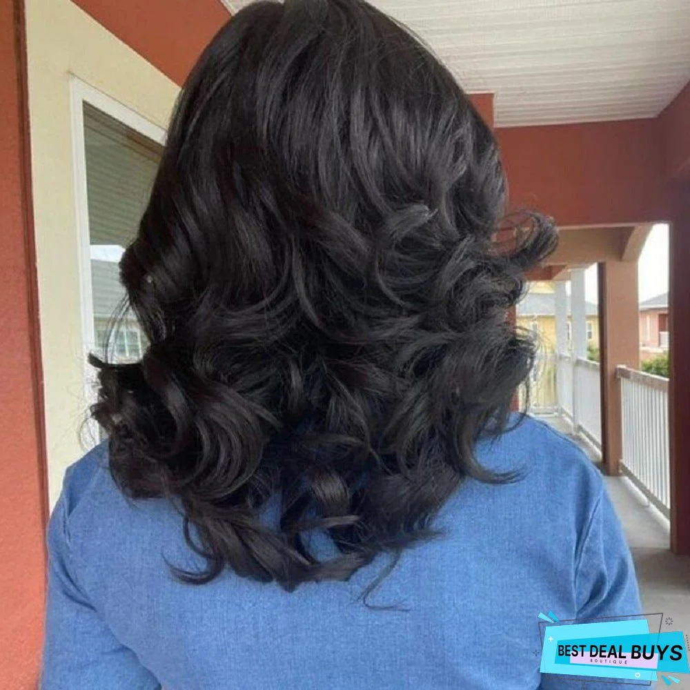 African Wig Woman with Long Hair In Black Wavy Curls