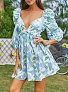 Floral-Print Puff Sleeves Mini Dress