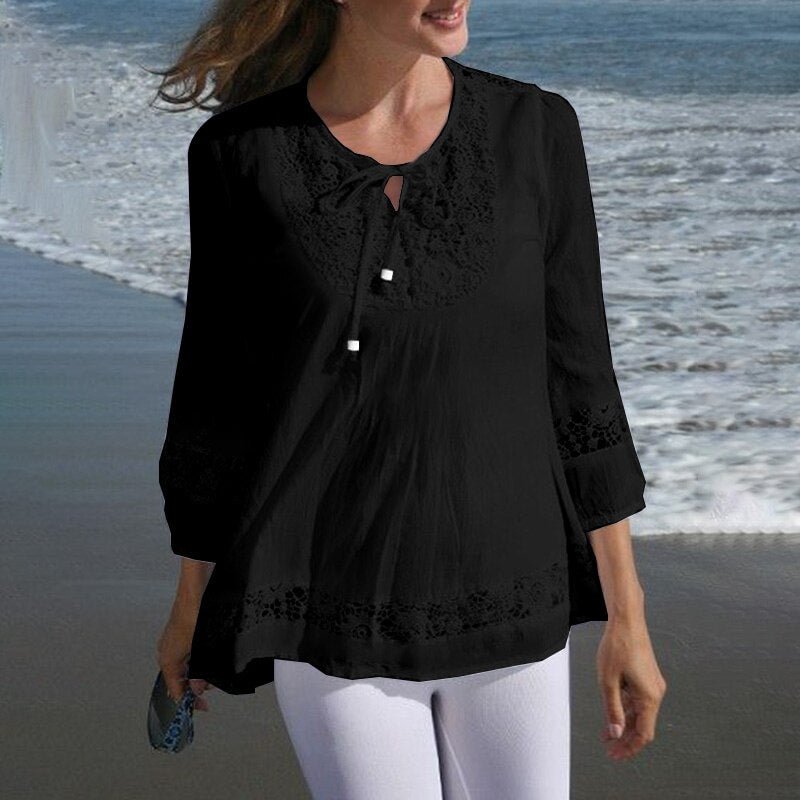 Women Lace Crochet Blouse ZANZEA 2022 Fashion Summer Lace Top Casual Patchwork Shirts Casual 3/4 Sleeve Hollow Out Tunic Blusas