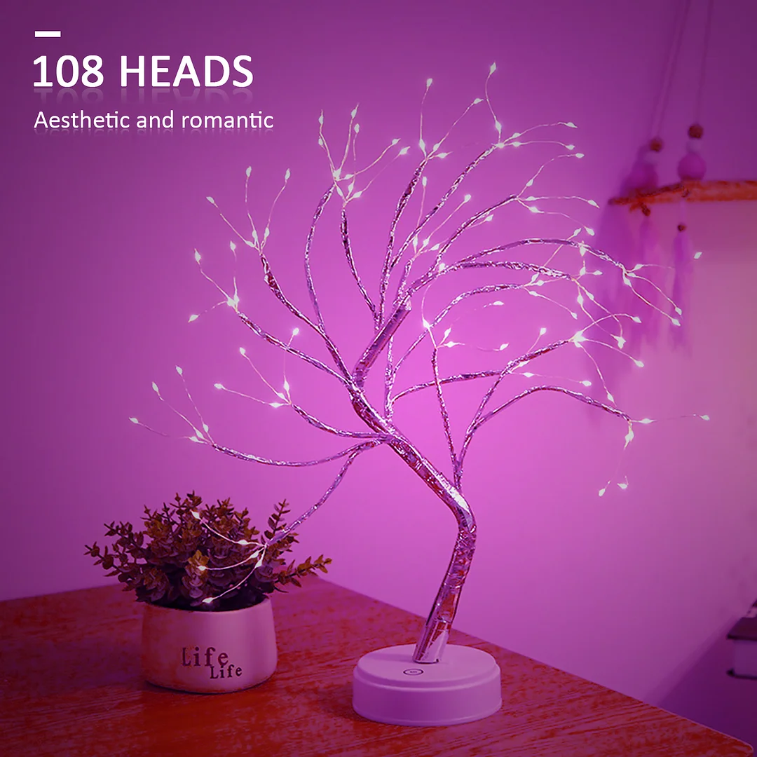 20 inch Tabletop Bonsai Tree Light, 108 LED Copper Wire Lamp (Pink)
