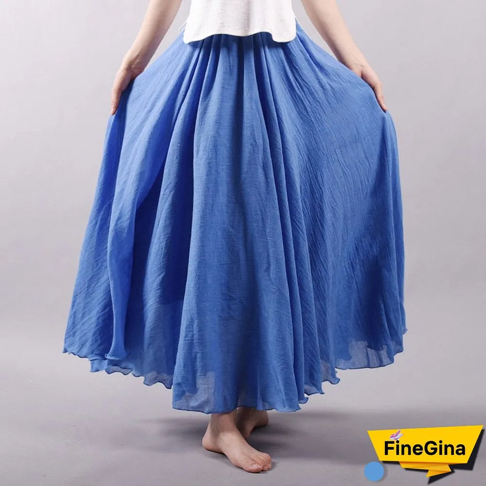 Women Linen Cotton Long Skirts Elastic Waist Pleated Maxi Skirts Beach Boho Vintage Summer Skirts Faldas Saia