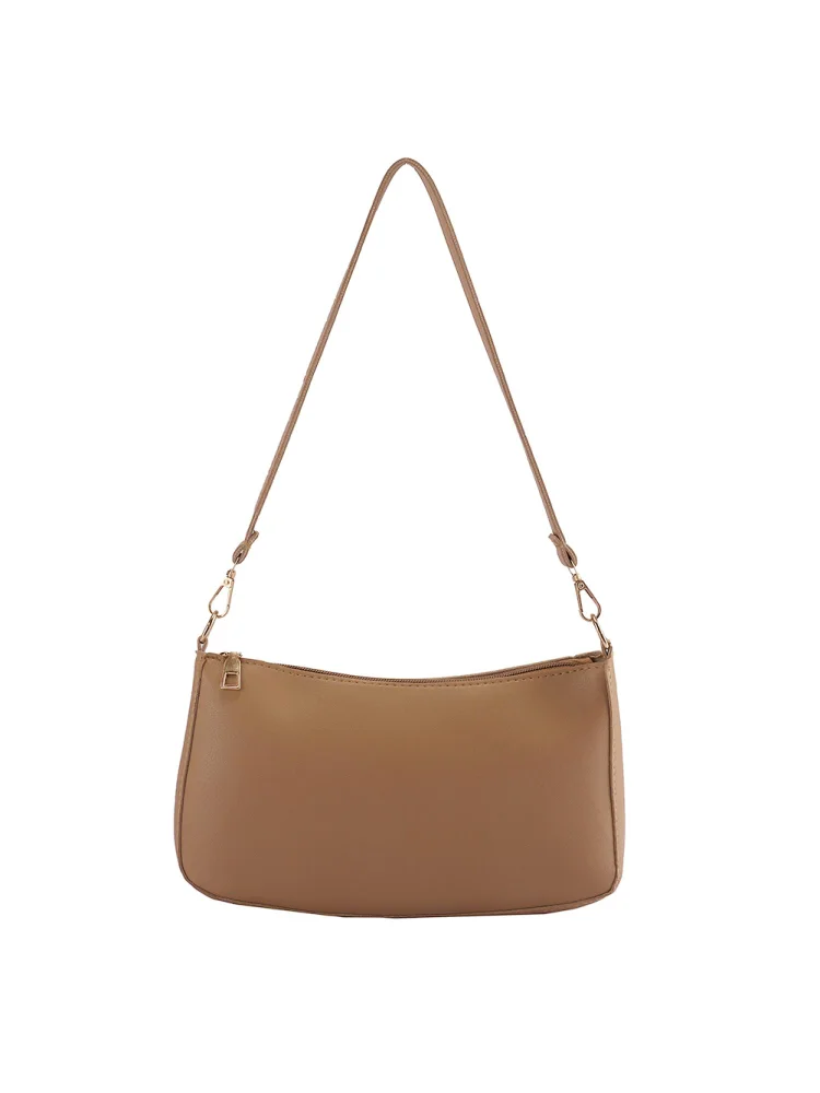 Vintage Women PU Shoulder Underarm Bag Solid Color Purse Handbags (Khaki)