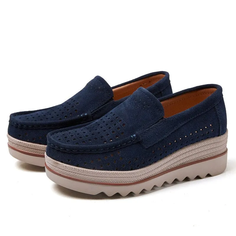 Women Spring Flats Shoes Platform Slip On Flats Heels Sneakers 2021 Womens Suede Leather Ladies Loafers Moccasins Casual Shoes