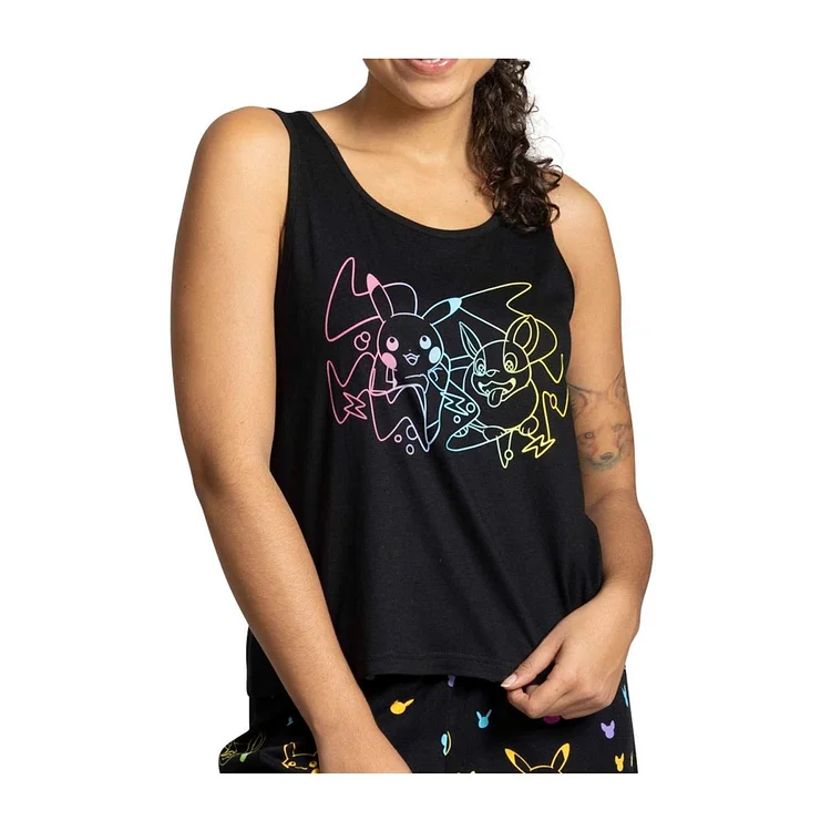 Pikachu & Yamper Electric Pals Black Relaxed Fit Scoop Neck Tank Top - Women