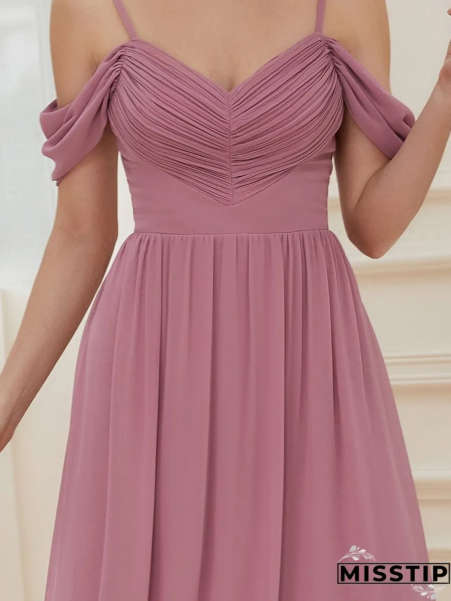 A Line Floor Length Deep V Neck Wholesale Bridesmaid Dresses