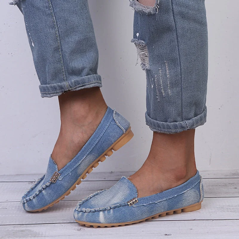  New Women's Casual Flat Shoes Spring And Autumn Flat Loafers Women's Shoes Fashion Non-Slip Soft Round-Toe Denim Flat Shoes