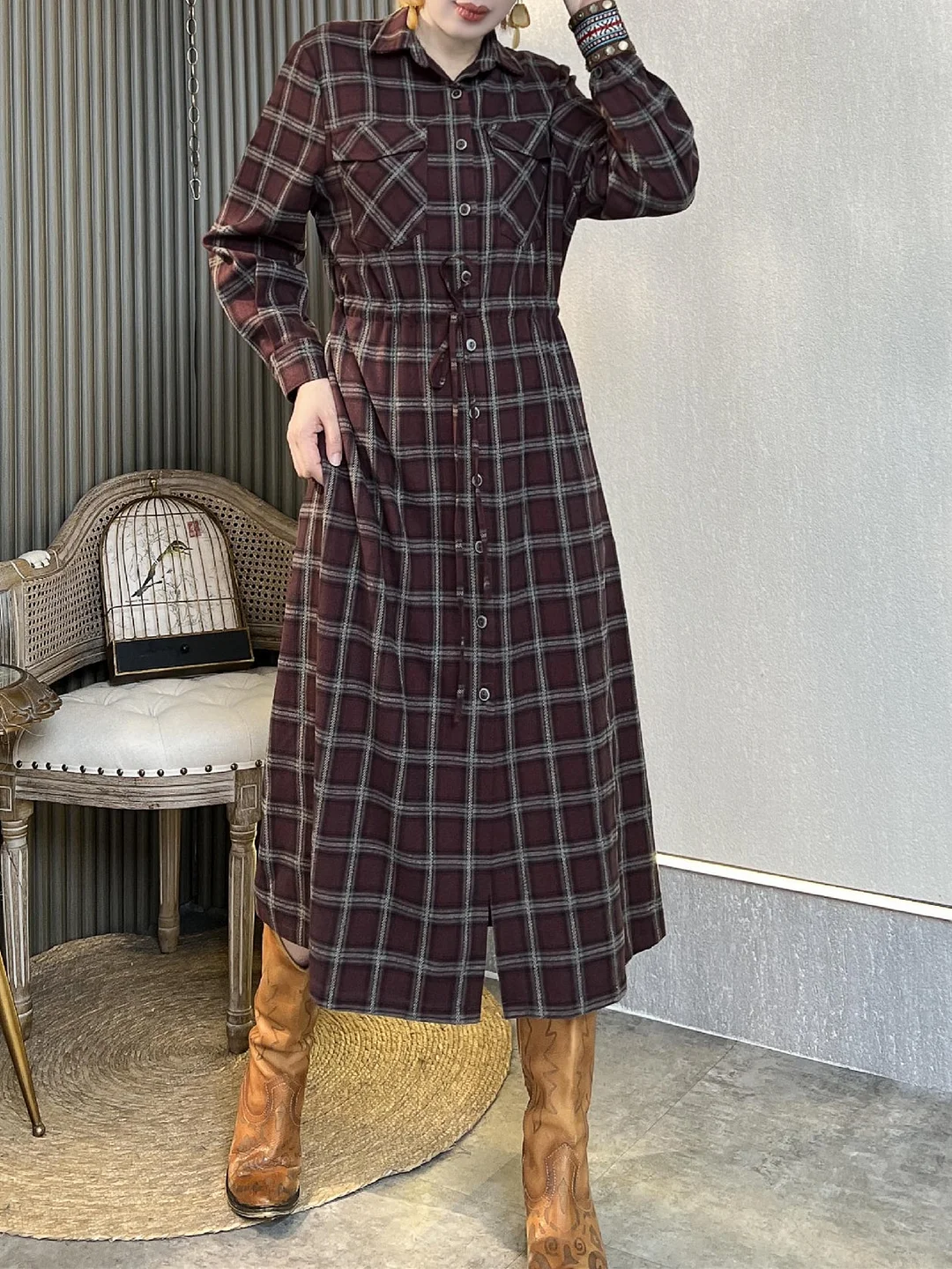Women's Long Sleeve V-neck Dress