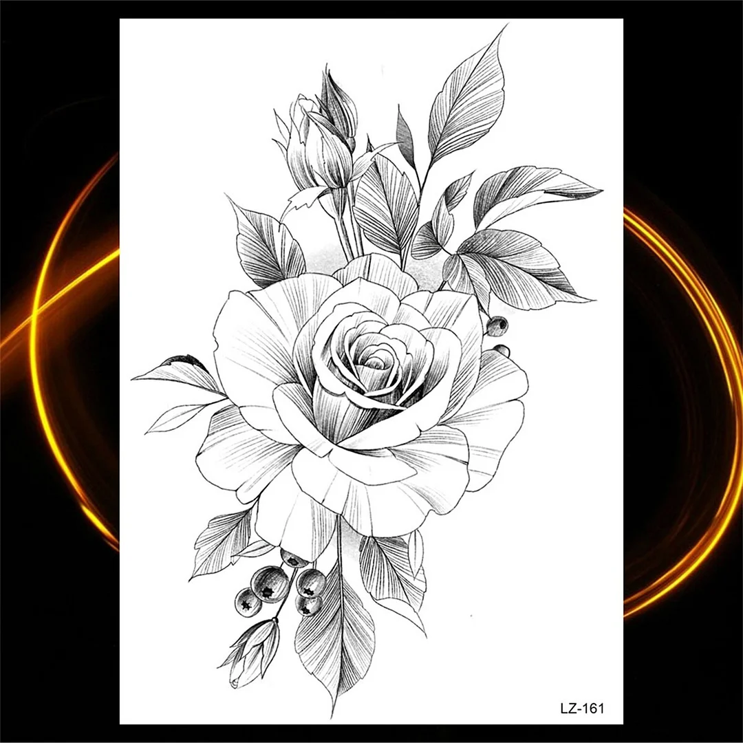 Sdrawing Rose Flower Moon Temporary Tattoos For Women Adult Pendant Peony Lotus Fake Tattoo Calf Thigh Body Art Waterproof Tatoos