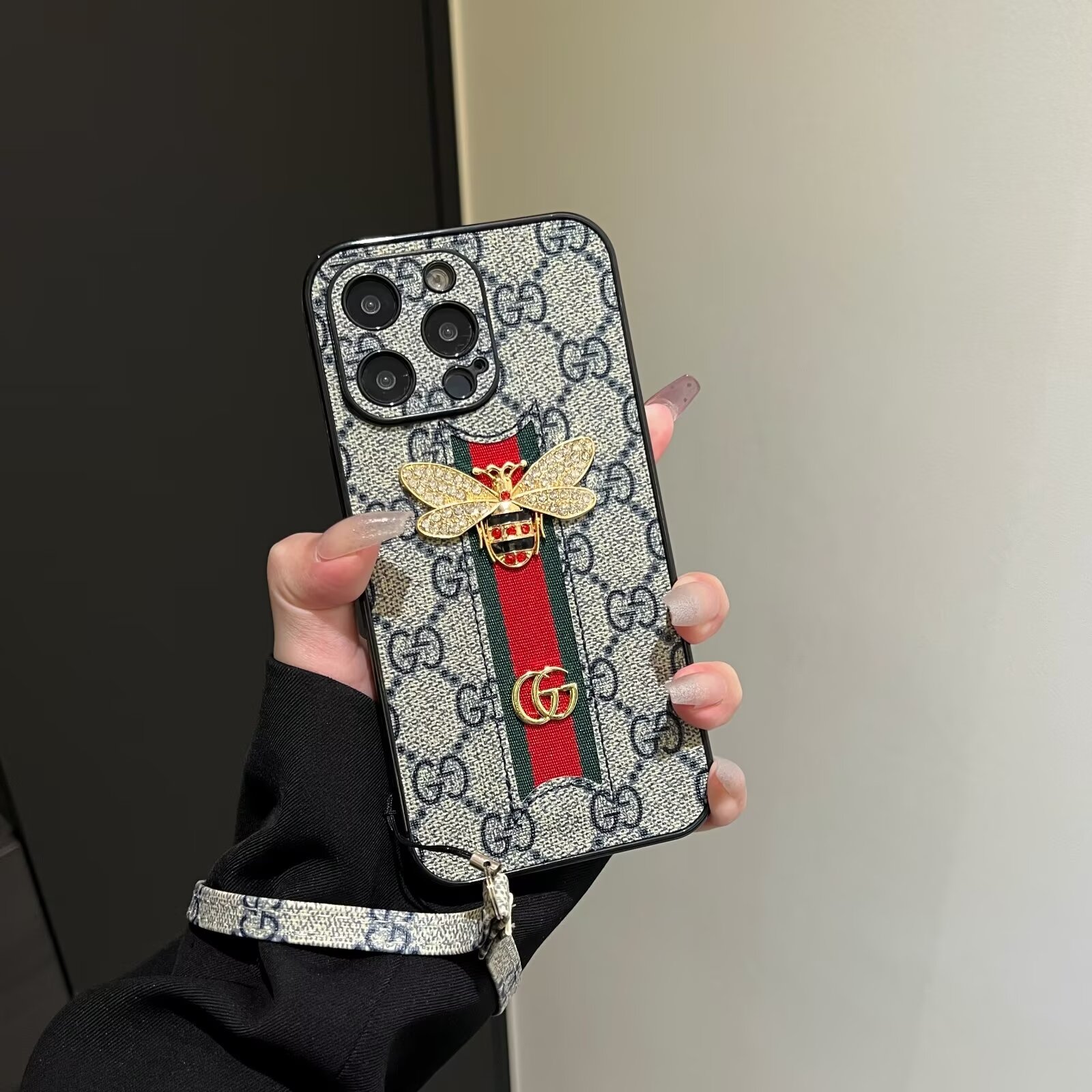 Gucci Bee Diamond Ophidia GG Leather New Apple iPhone Case
