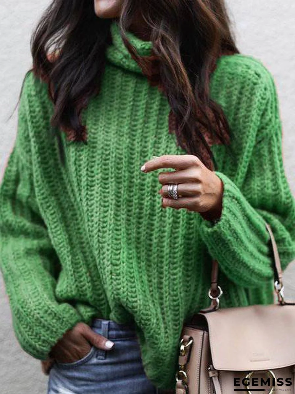 Cotton-Blend Long Sleeve Turtleneck Sweater | EGEMISS