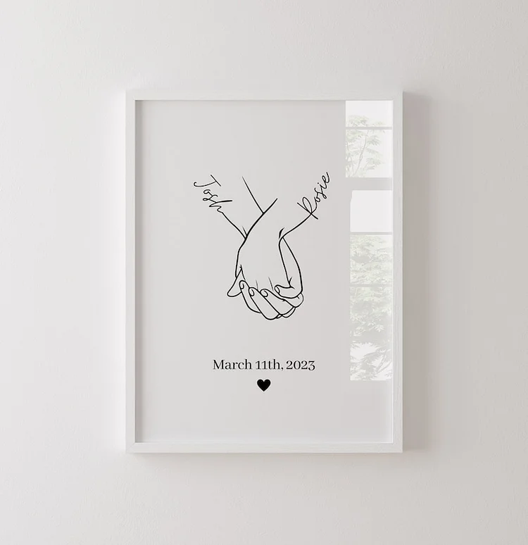 Custom Holding Hands Print Canvas Wall Art, Couples Gift, Anniversary Gift, Valentines Day Gift