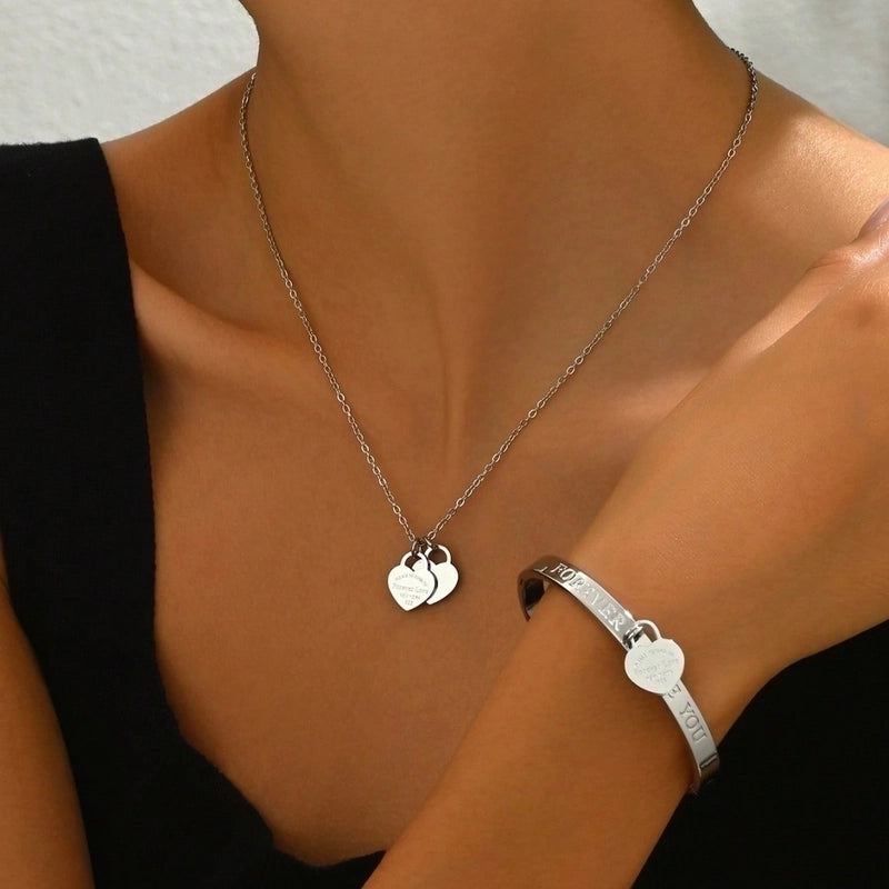 Elegant Lady Geometric 304 Stainless Steel Earrings Necklace Jewelry Set