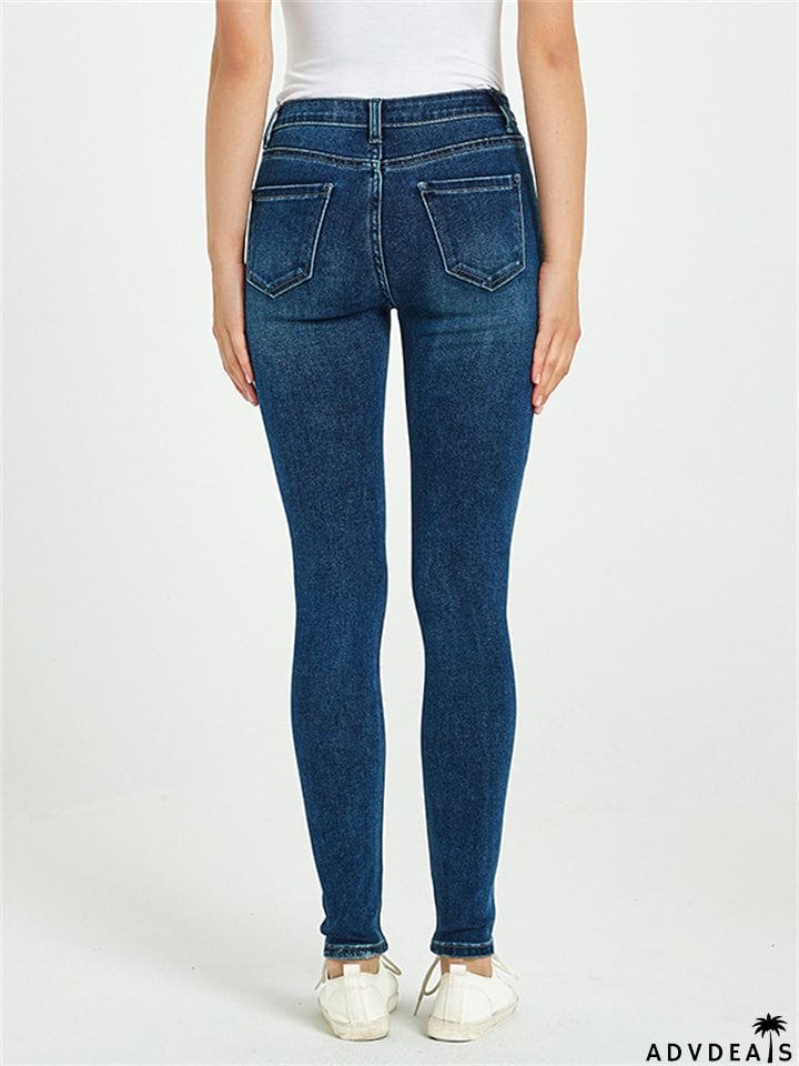 Women's Campus Super Simple Style Slim Fit Solid Color Washed Effect Denim Jeans