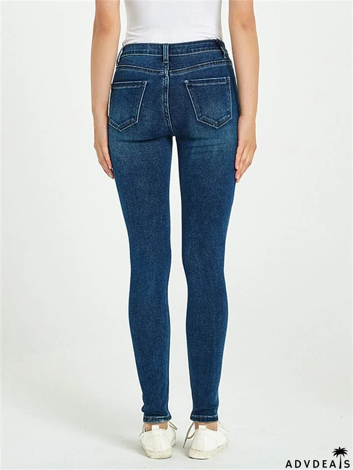 Women's Campus Super Simple Style Slim Fit Solid Color Washed Effect Denim Jeans