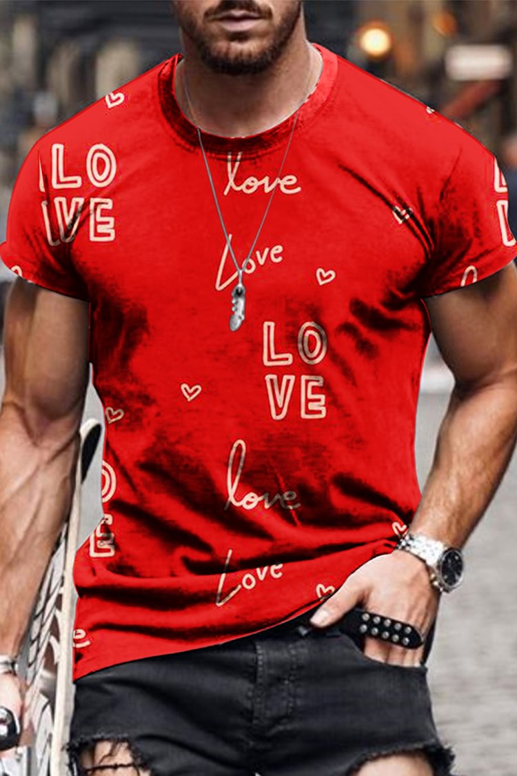 Tiboyz Men's Valentine'S Day Love Casual Short Sleeve  T-Shirt