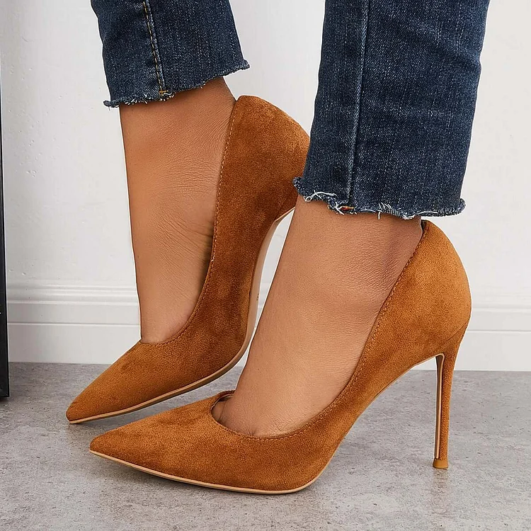 HUXM Suede Pointed Toe Stiletto High Heels Slip on Dress Pumps