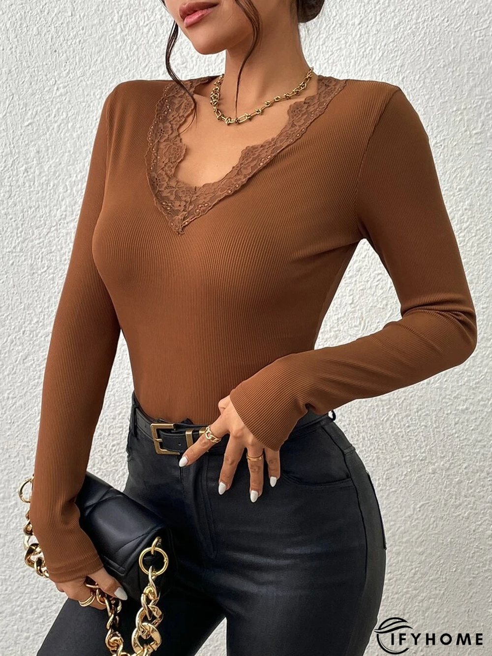 Plain Casual V Neck Top | IFYHOME