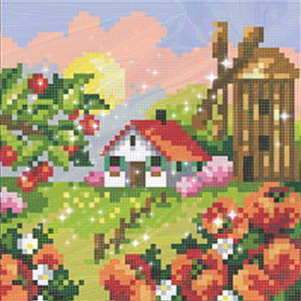 9CT Full Stamped Cross Stitch Bead Embroidery - Landscape Spring(Canvas|17*17CM)