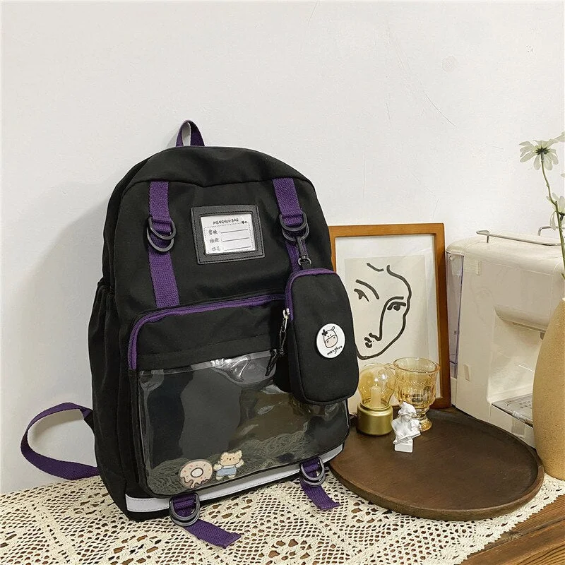 Two-piece Ring Buckle Badge Women Backpack Fashion College Shoulder Student Bag Cute Schoolbag Teenage Girls Waterproof Backpack