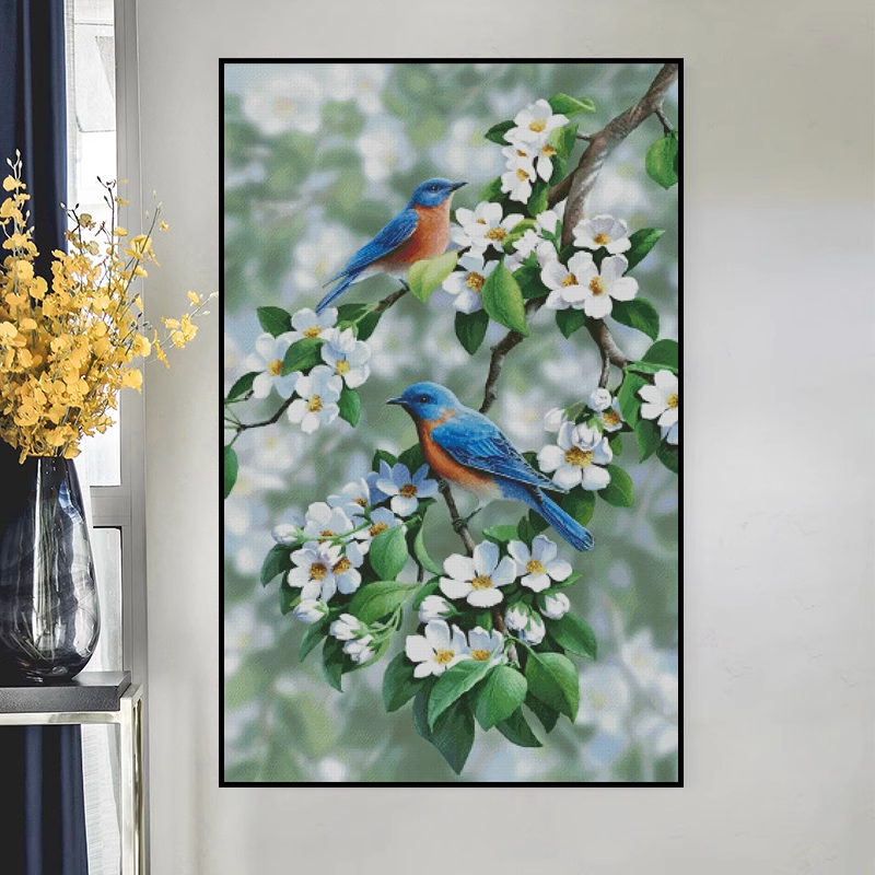 1set DIY Printed Cross Stitch Kit, 【JJ1160- Little Bird on Flower Branch】 Painting Fairy Cross Stitch