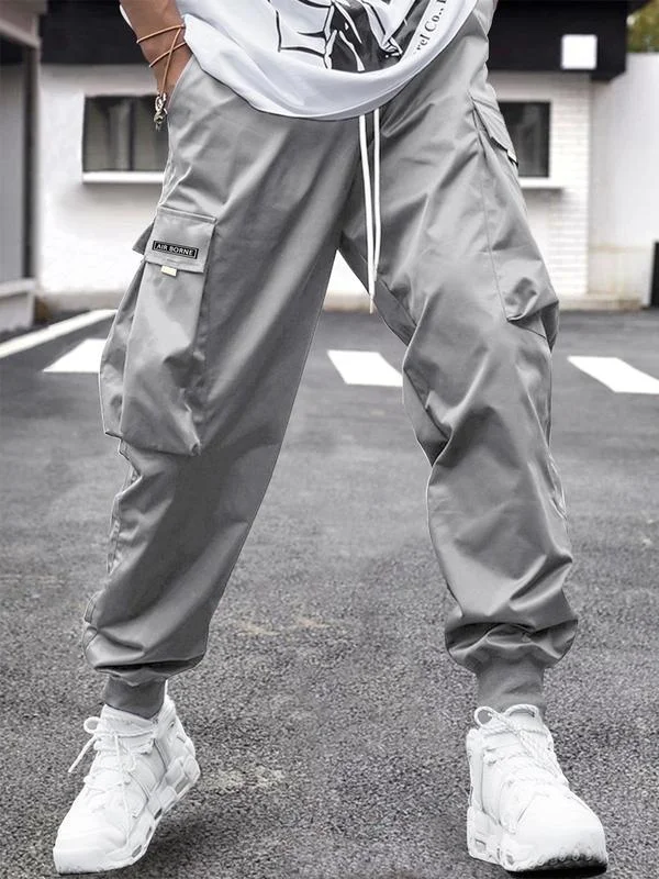 Valentine's Day Style Men's Baggy Thin Flap Pockets Drawstring Waist Cargo Pants, Street Trendy Boyfriend Style Plain Tactical Military Army Utility Jogger Trousers, Drippy Outfits Going Out Outfit, Casual Menswear, Please Purchase A Size Up