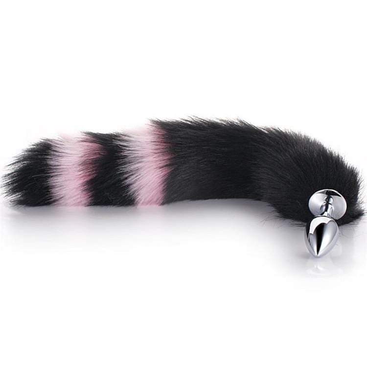 Black with Pink Fox Metal Tail Plug, 14