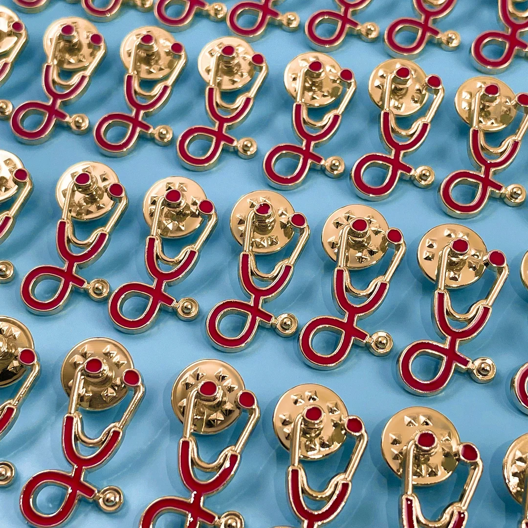 25pc Red/Gold Stethoscope Pin Pack