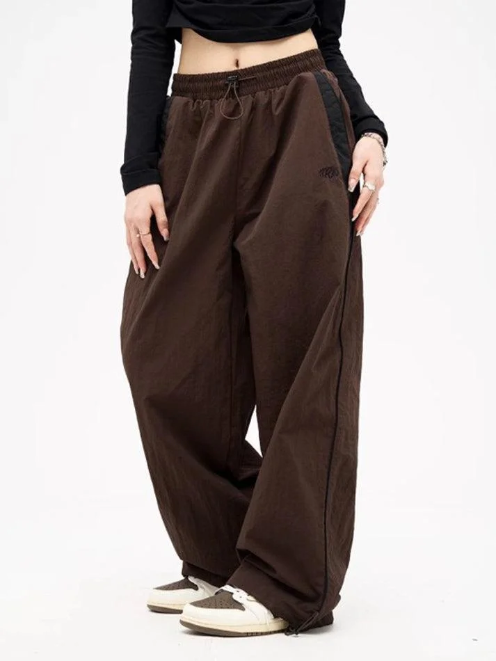 Brownm Contrast Piping Black Baggy Sweatpants