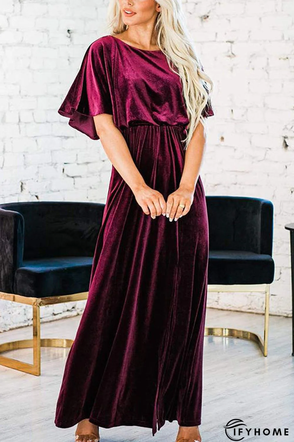 Velvet Wlastic Waist Slit Maxi Dress | IFYHOME