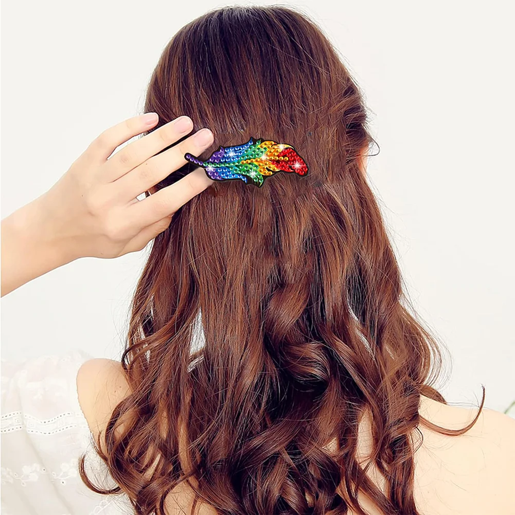 3pcs DIY Feather Diamond Painting Hairpin Handmade Diamond Barrette Art