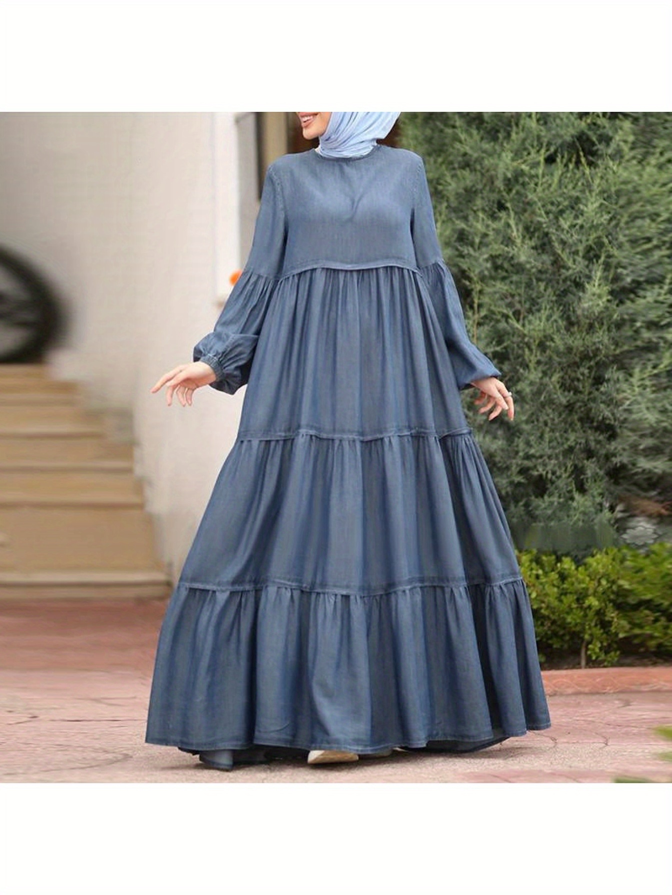 1pc Of Women's Lotus Leaf Skirt, Women's Lotus Leaf Edge Korean Dress, Casual Loose Round Neck Long Dress | IFYHOME