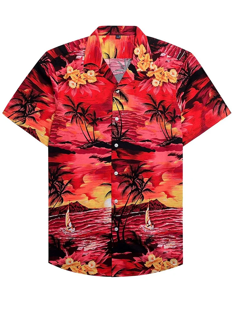 Men's Hawaiian Shirt Short Sleeve Tropical Floral Print Button Down Shirt